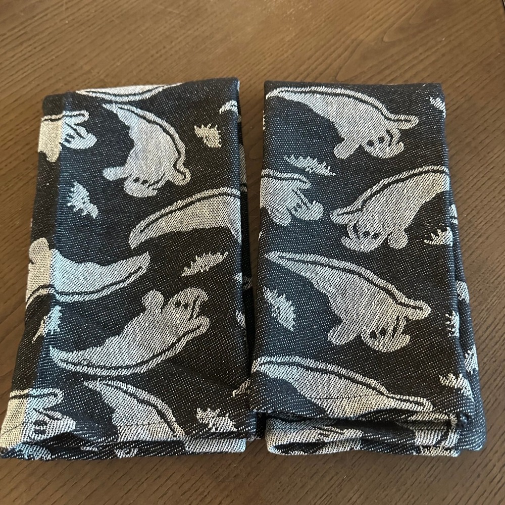 2 Halloween Ghost & Bat Cloth Napkins 20''‎ Black White Spooky Table Decor